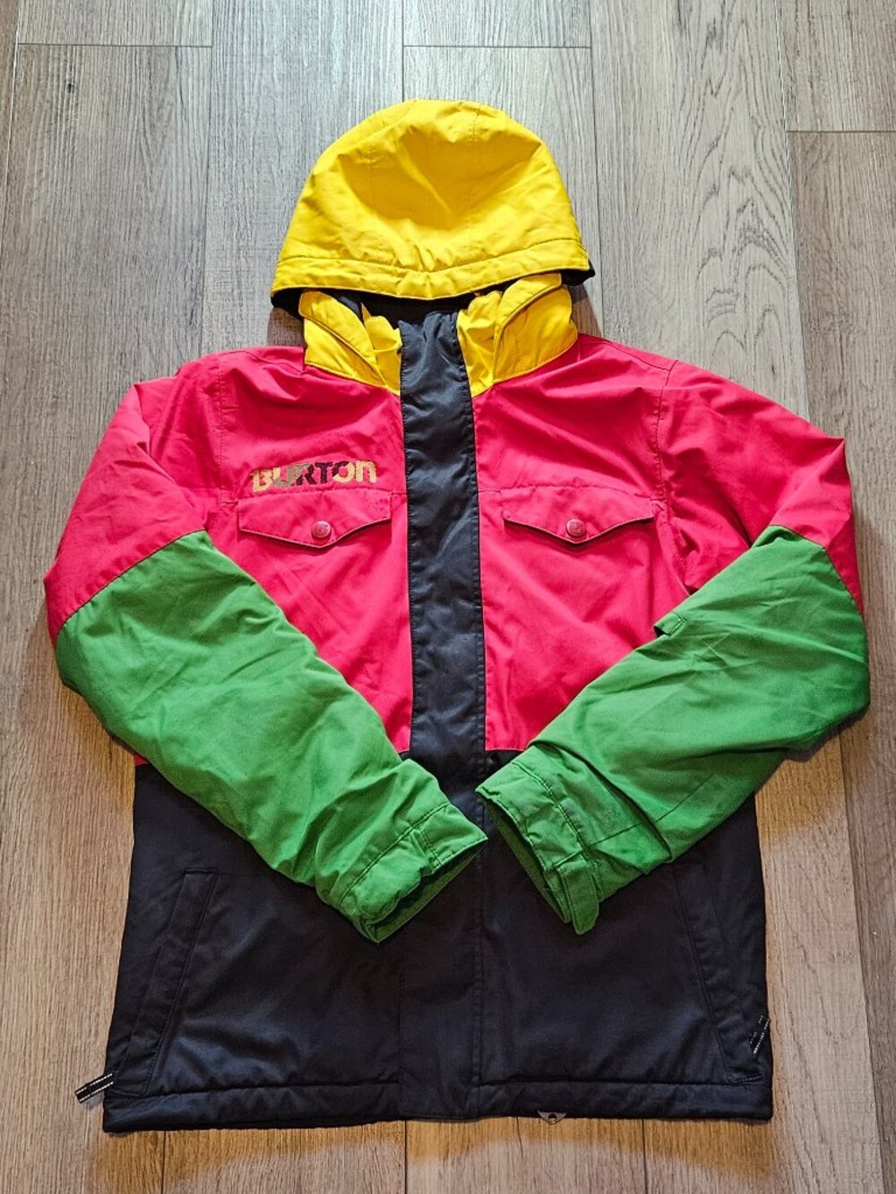 Burton DryRide Snowboard Jacket Red Green Yellow Color Block Youth (14/16) L